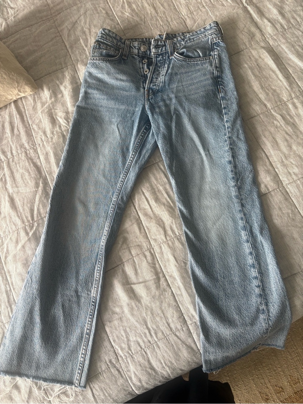 Rag & Bone denim Blue Jeans maya high-rise crop flare cropped button fly raw hem